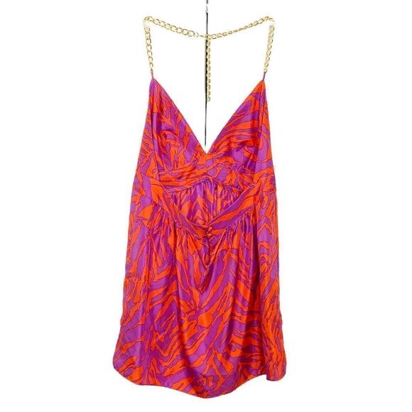 MILLY 100% Silk Red/Purple Print Chain Strap Halter Top Sz 2 $295 - Picture 9 of 9